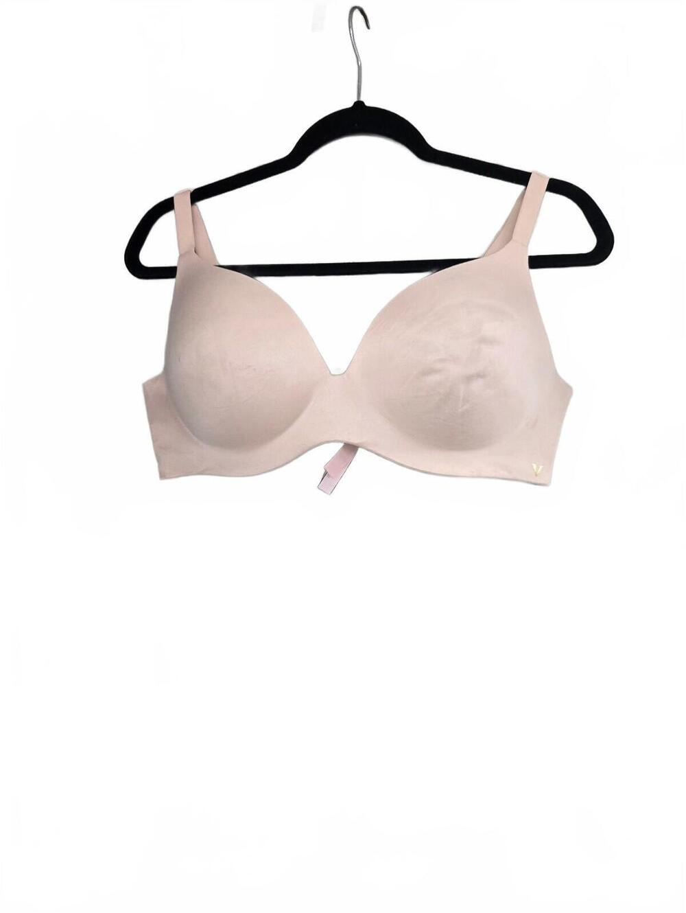 Victoria's Secret Light Beige Wireless Bra with Gold 'V' Logo